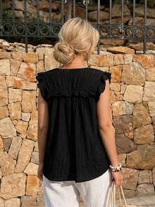Dripcurv Women's Plus Size Black Summer Tie-Up Top, Loose And Casual Top, Bow Tie, Spring Break, Country Style - Black - View 3