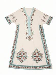 Balvessa 女士印花V领七分袖宽松长连衣裙，度假风 - 彩色 - 查看 5