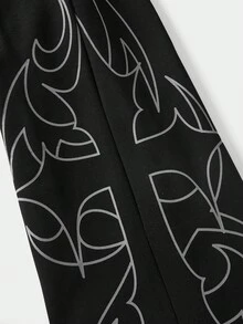 AXEPEAK 男士休闲时尚街头日常通勤抽绳腰带交叉印花宽松阔腿运动裤 - 黑色 - 查看 4