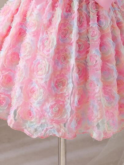 Glamorique Kids Girls' Floral Tulle Party Dress, Purple, Elegant Occasion Dress For Toddlers