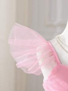 SHEIN Glamorique Kids Baby Girl Tulle Bow Ruffle Dress - Pink - View 8