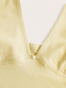 SHEIN EZwear Summer Casual Solid Color V-Neck Backless Halter Top,Summer Top - Light Yellow - View 4