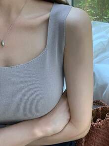 DAZY Square Neck Sleeveless Tank Top For Women, Slim Fit Camisole Tank Top - Grey - View 1