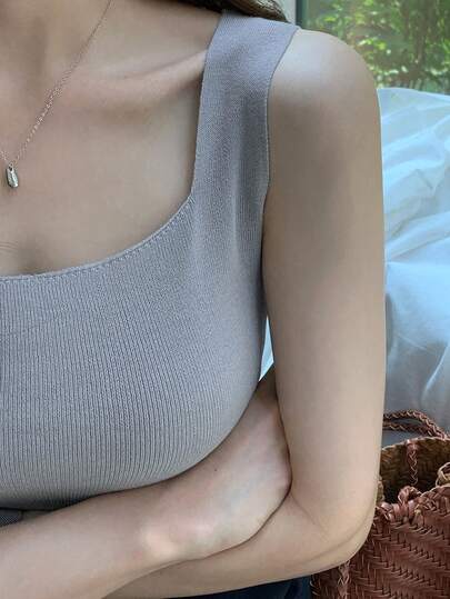 DAZY Square Neck Sleeveless Tank Top For Women, Slim Fit Camisole Tank Top