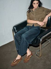 2025 秋冬春季复古红色百搭钩环玛丽珍鞋，女士休闲圆头平底皮鞋，芭蕾鞋 - 棕色 - 查看 5