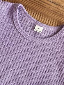 SHEIN Vintaside Kids 两件套少女夏季活力紫色荷叶袖上衣和牛仔裤，精致樱花刺绣装饰，简约设计，舒适百搭，适合外出、聚会和休闲居家穿着。 - 彩色 - 查看 7