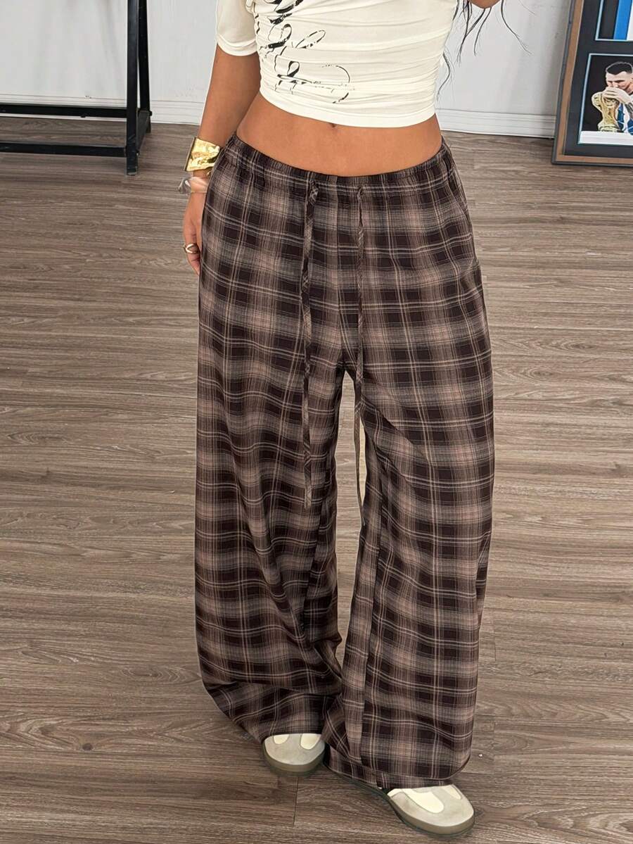 SHEIN EZwear Damen Loose Fit karierte Weite Bein Lässig Hose - Verschiedenfarbig - Übersicht 1
