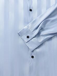 Officeau Men's Striped Print Button-Front Casual Long Sleeve Shirt - Baby Blue - View 6