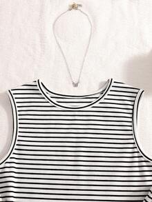 Sparklyn 女童休闲时尚吊带背心，柔软舒适，夏季百搭设计，适合度假、旅行、上学、日常穿着 - 黑與白 - 查看 3