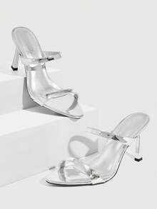 CUCCOO SZL Women's Adjustable Minimalist Maroon High Heel Sandals, For Casual Daily Wear Spring Shoes Spring Break Easter Prom Heels Spring Shoes Prom Heels - Silver - View 3