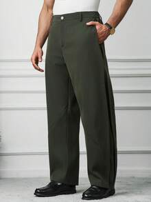 HUEFORM Men's Loose Wide-Leg Military Green Pants, Minimalist 3D Design, Stylish And Versatile For Daily Wear, An Essential Staple Pant In Men's Wardrobe - Army Green - View 5