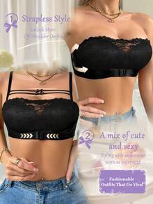DesireSculpt 1pc Women's Underwire Lace Front Closure Supportive Bra - Black - View 7