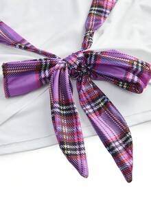 Fantasy Costume Bộ đồ lót gợi cảm 3 món dành cho nữ, họa tiết kẻ caro, buộc dây phía trước, viền ren, dùng để hóa trang (áo ngực không gọng, quần lọt khe và váy). - Nhiều màu - Xem 7