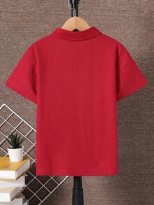 SHEIN Vacaura Tween Boy Striped Short Sleeve Casual Polo Shirt - Red - View 2