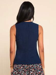 Coeurva Solid Color Woven Sleeveless Fitted Tank Top For Women, Spring/Summer - Black - View 2