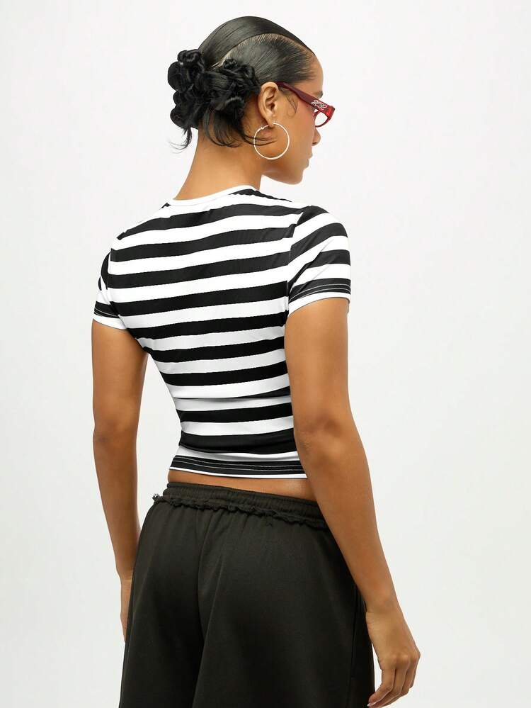 Striped Graphic T-Shirt With Hotline Print