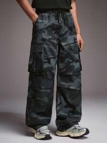 STYNVO 男士休闲迷彩印花斜插口袋工装裤 - 黑色 - 查看 4