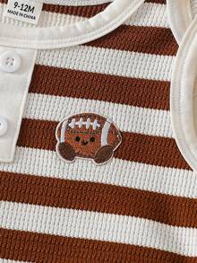 Toddler Boys' Brown & White Striped Bear Embroidered Sleeveless Vest With Shorts, 2pcs Casual Homewear Set - Coffee Brown - View 4