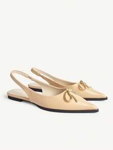 CUCCOO CHICEST Women's Pointed Toe Metal Bow Slip-On Hollow Out Shoes, Stylish Summer Shoes - Apricot - View 2