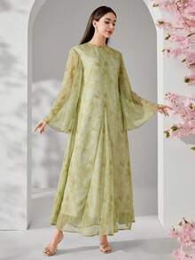 Elegant Romantic Floral Print Long Dress For Women, Everyday Wear - Multicolor - View 8