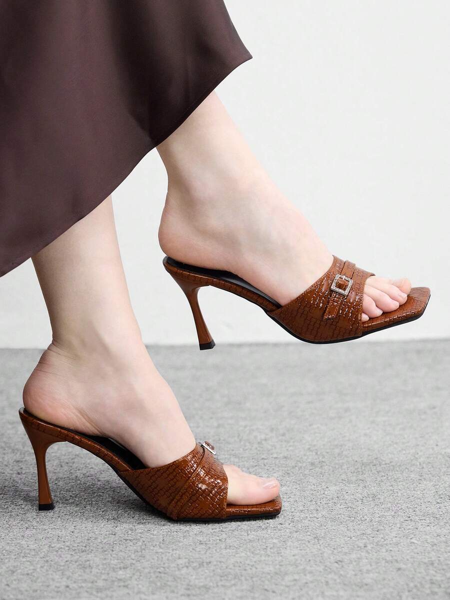 CUCCOO BIZCHIC Women's Simple Fashion Square Toe Stiletto Sandals Spring Shoes Summer - Brown - View 1
