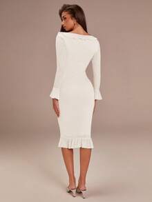 Athîral Women's Casual Pink Ruffle Hem Mid-Length Dress - White - View 2