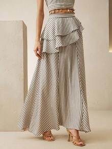 Anewsta 女士度假休闲条纹荷叶边半身裙 - 彩色 - 查看 1