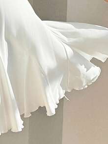 GalTyme Váy chữ A nhún bèo màu trắng giản dị rộng rãi cỡ lớn cho nữ - trắng - Xem 5