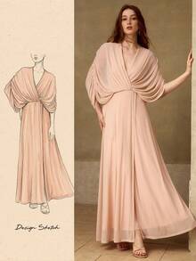 MOTF PREMIUM WOMEN'S ELEGANT RUCHED LONG DRESS - Dusty Pink - View 2