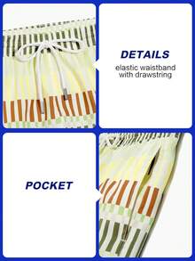 Horizaway Pantalones cortos casuales para playa de hombre con bolsillos en diagonal, cintura con cordón y estampado de rayas. Traje de baño para hombre. - verde menta - Ver 4