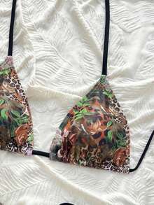 Swim Vcay Bộ bikini hai mảnh họa tiết da báo ngẫu nhiên dành cho nữ, kiểu dáng dây mảnh, buộc dây bên hông, thích hợp cho mùa Xuân/Hè 2026. - Nhiều màu - Xem 5
