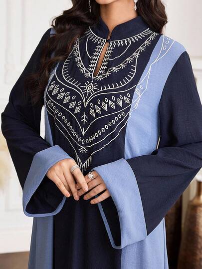 Al Najma Conservative Casual Embroidered Contrast Color Women's Turkish Long Tunic, Women's Arabian Dress