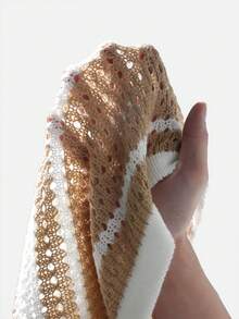 Manfinity LEGND 男士休闲撞色条纹镂空针织上衣，春夏款 - 卡其色 - 查看 5