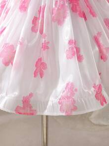 Glamorique Kids Petal Puff Sleeve Ruffle Princess Dress With Floral Decor,Sweet Puffy Pink Party Dress - Pink - View 8