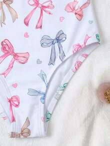 Emery Rose Kids Emery Rose Kids 女童条纹蝴蝶结花卉连体泳衣 - 白色 - 查看 9