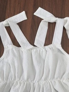女童休闲度假白色修身吊带背心，夏季上衣，柔软修身，时尚设计，适合度假、旅行、校园、日常穿着 - 白色 - 查看 8