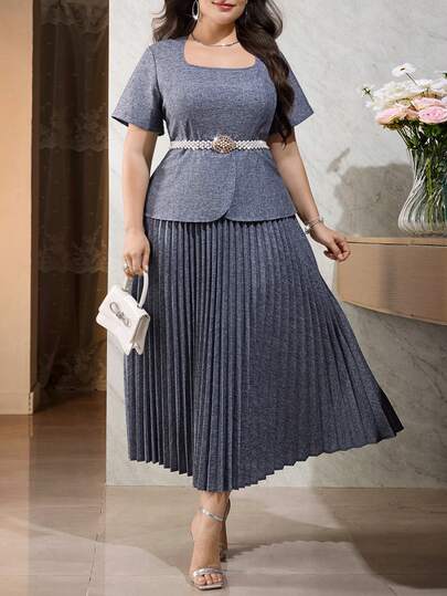 Modelyn Plus Size Elegant Party Pleated Hem Dress