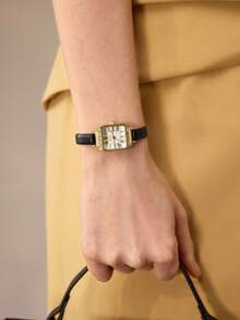 MOTF PREMIUM ENGRAVED GOLD-TONE ROMAN NUMERAL WOMEN'S WATCH - Black - View 1