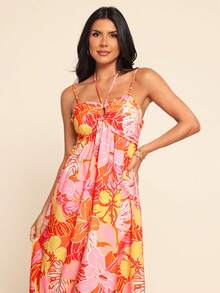 Coeurva Robe imprimée en mousseline pour femmes, idéale pour le printemps/été et les vacances - Orange - Voir 5