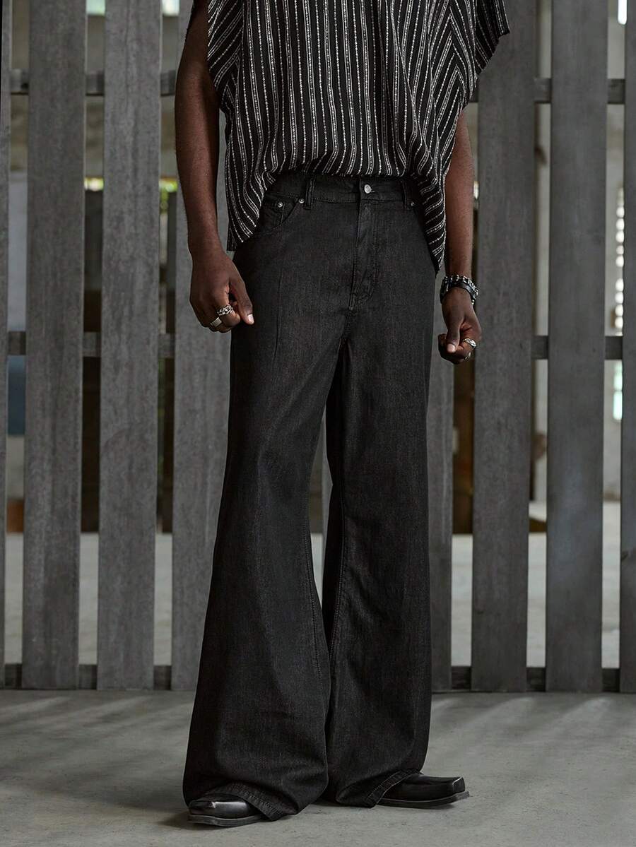 NEON BLANC Pantalones casuales de pierna ancha con bolsillos, tipo vaqueros, de corte holgado para hombre - Azul - Ver 1