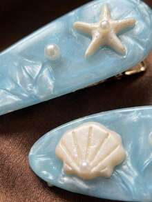 Joivida 1个可爱波浪海星贝壳发夹刘海夹海蓝色贝壳海星醋酸纤维高端边缘发饰 - 彩色 - 查看 9