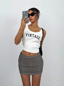 SHEIN PETITE 純色迷你緊身裙，適合嬌小女性 - 灰色 - 查看 5