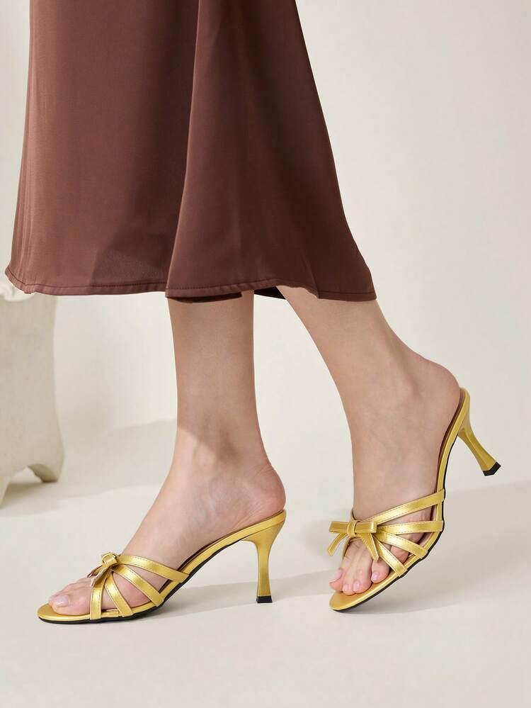 CUCCOO CHICEST Women's Shoes Classic Fashion Simple Black Patent Leather Stiletto Mule Sandals, Cross With Bow Women's Shoes, Commuting Versatile High Heels, Sexy And Elegant Wear Wedding Shoes Spring Shoes Bride Shoes