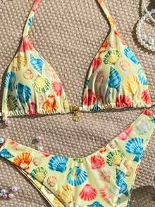 Swim Mod Summer 2 Pieces Swimwear, Adjustable Strap Random Print Top And High Cut Bottoms, Summer Beach Vacation Bikini Set - Multicolor - View 7