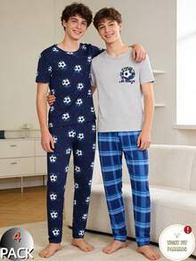 Bộ 4 món/Bộ đồ thể thao thoải mái in họa tiết bóng đá tay ngắn cho bé trai - Nhiều màu - Xem 6