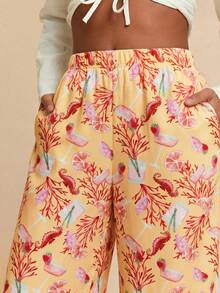 Travachic Vacation Woven Loose Wide-Leg Women Pants - Coral Orange - View 5