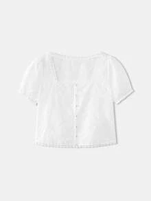 lacRébo White Embroidered Blouse With Square Neckline And Lace Trim Boho Spring Summer French Style Parisian Style - White - View 7