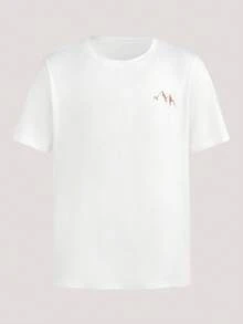 Driftmere Men's Minimalist Mountain Silhouette Graphic Round Neck Short Sleeve T-Shirt, Coffee Color, Summer,Breathable/Comfortable ,For Daily Casual,Sports,Vacation Multiple Occasion - White - View 1
