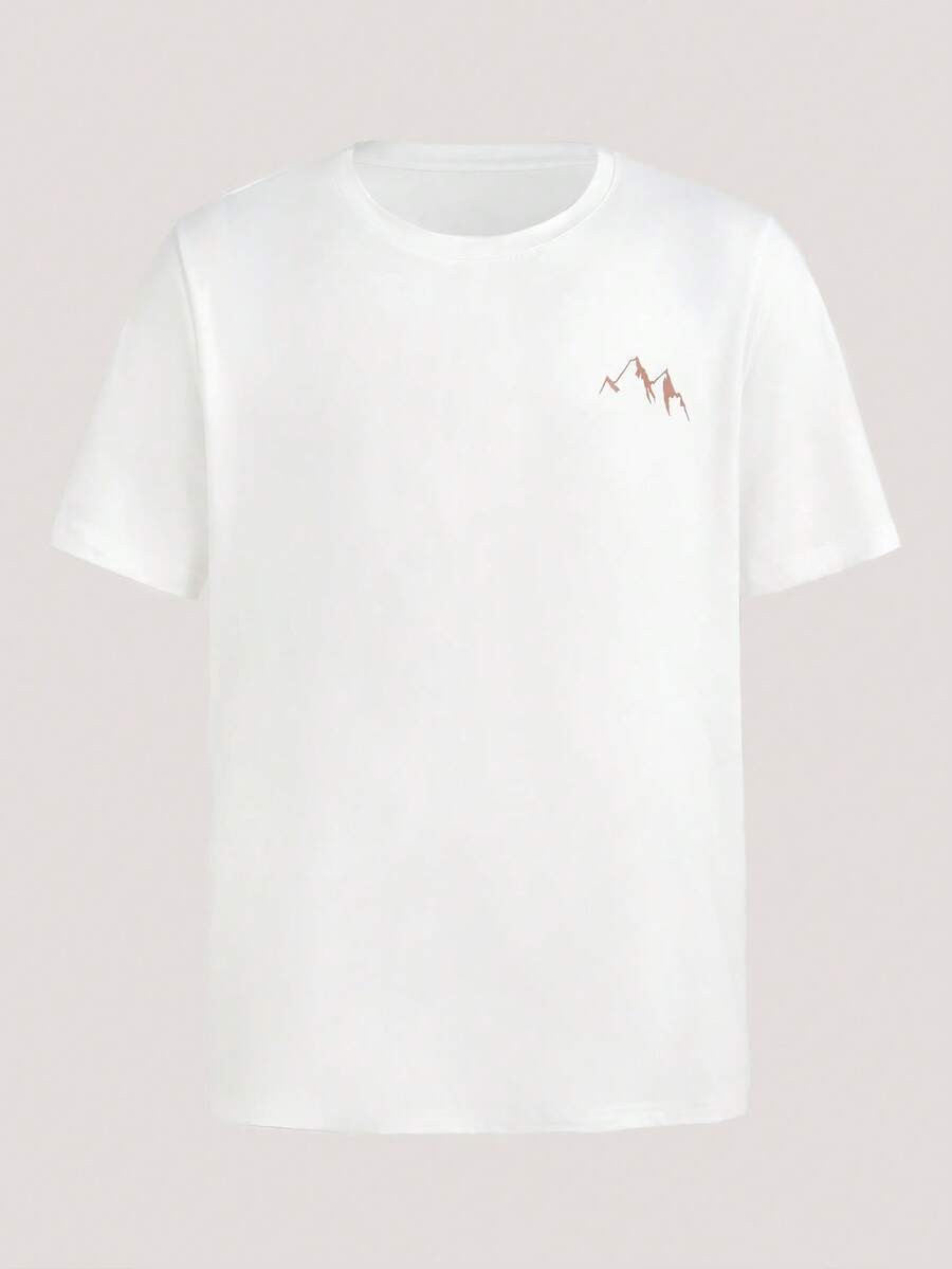 Driftmere Men's Minimalist Mountain Silhouette Graphic Round Neck Short Sleeve T-Shirt, Coffee Color, Summer,Breathable/Comfortable ,For Daily Casual,Sports,Vacation Multiple Occasion - White - View 1