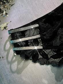 1pc Women's Lace Romantic Minimalist Thong Panty, Lingerie For Women,Sexy,Valentine's Day,Wedding - Black - View 8